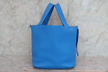 将图片加载到图库查看器，HERMES PICOTIN LOCK GM Clemence leather Blue hydra X刻印 Hand bag 600070092
