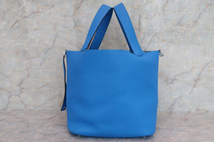 HERMES PICOTIN LOCK GM Clemence leather Blue hydra X刻印 Hand bag 600070092