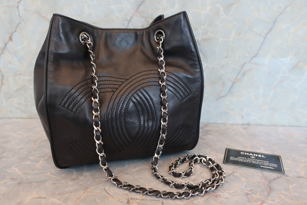 CHANEL/シャネル ココマーク巾着チェーンショルダーバッグ ラムスキン ブラック/シルバー金具 ショルダーバッグ 700100228