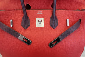 HERMES／エルメス バーキン35 トリヨンクレマンス ルージュカザック/レザン □Q刻印 ハンドバッグ 700020216