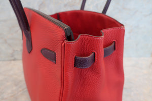 HERMES／エルメス バーキン35 トリヨンクレマンス ルージュカザック/レザン □Q刻印 ハンドバッグ 700020216