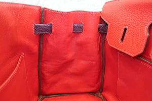 HERMES／エルメス バーキン35 トリヨンクレマンス ルージュカザック/レザン □Q刻印 ハンドバッグ 700020216