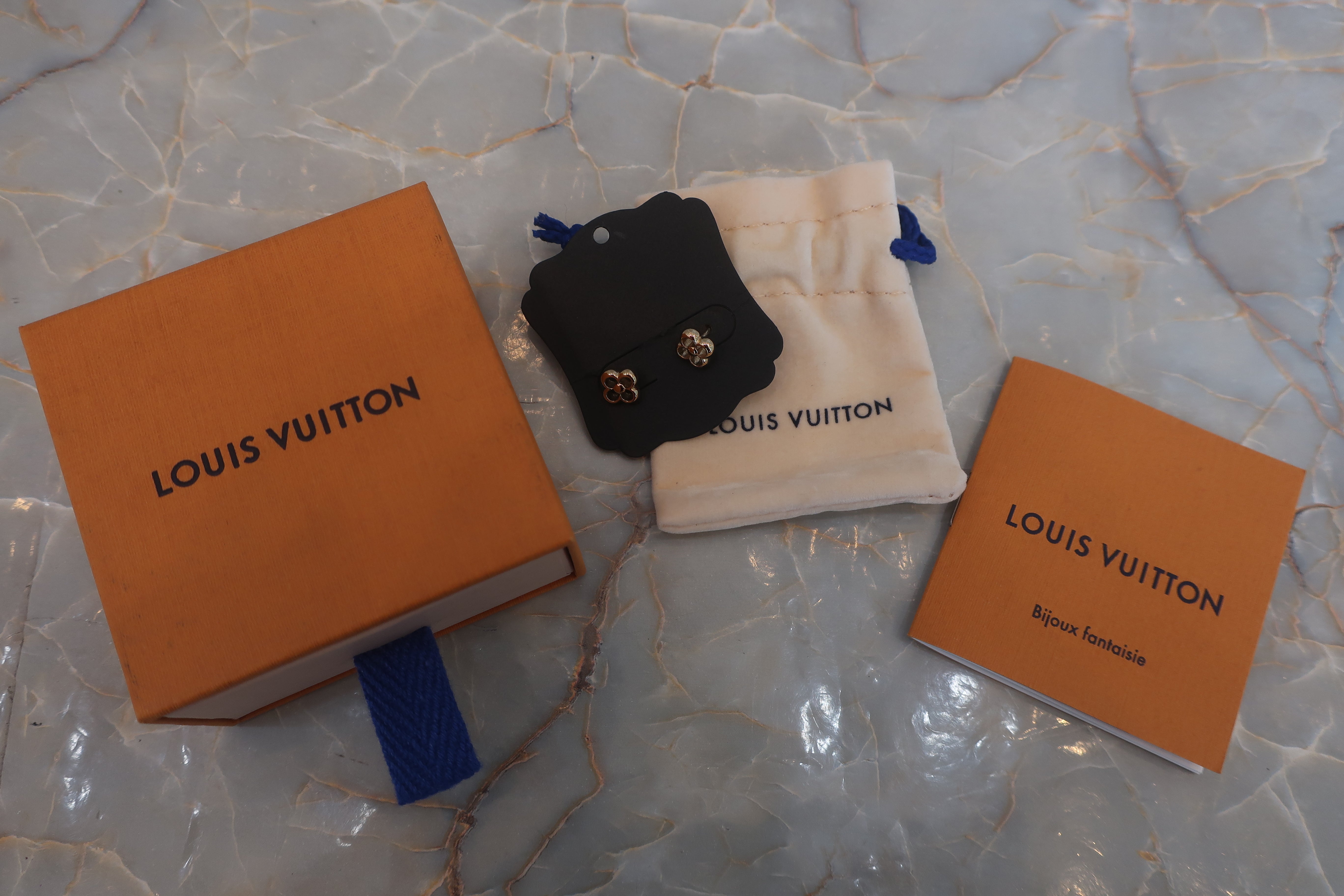 Louis Vuitton Style Enameled Triple Fleur Dangle Earrings