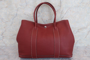 HERMES GARDEN PARTY PM Negonda leather Rouge H □N Engraving Tote bag 600040153