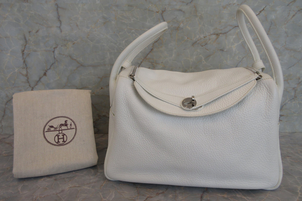 HERMES LINDY 34 Clemence leather White □K Engraving Shoulder bag 700010123