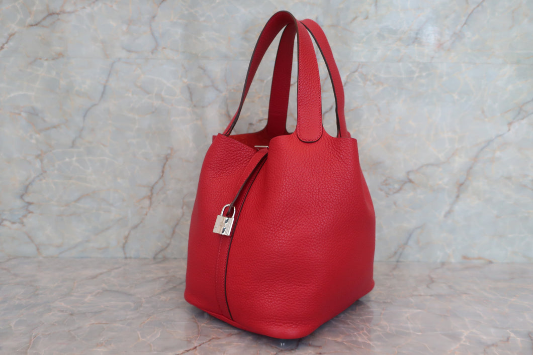 HERMES PICOTIN LOCK MM Clemence leather Rouge casaque □P刻印 Hand bag 600070055