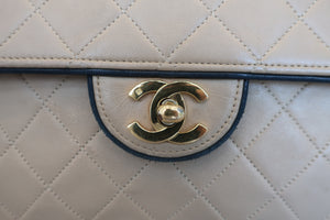 CHANEL/シャネル マトラッセチェーンショルダーバッグ ラムスキン ベージュ/ブラック/ゴールド金具 ショルダーバッグ 600080101