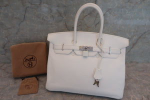 HERMES BIRKIN 35 Clemence leather White □I Engraving Hand bag 600070095