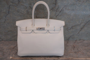 HERMES BIRKIN 35 Clemence leather White □I Engraving Hand bag 600070095