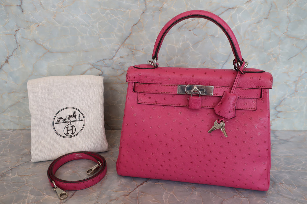 HERMES／エルメス ケリー28 オーストリッチ フューシャピンク □H刻印 ショルダーバッグ 700090215