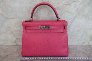 HERMES／エルメス ケリー28 オーストリッチ フューシャピンク □H刻印 ショルダーバッグ 700090215