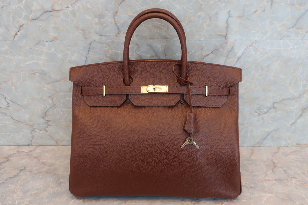 HERMES BIRKIN 40 Ardennes leather Marron fonce □B刻印 Hand bag 600090165