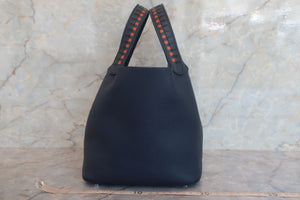 HERMES PICOTIN LOCK PM Tressage Epsom leather Blue Indigo/Black/Terre battue C Engraving  Hand bag 700060019