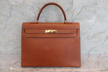 将图片加载到图库查看器，HERMES KELLY 35 Graine Lisse leather Brown 〇D刻印 Hand bag 600070068
