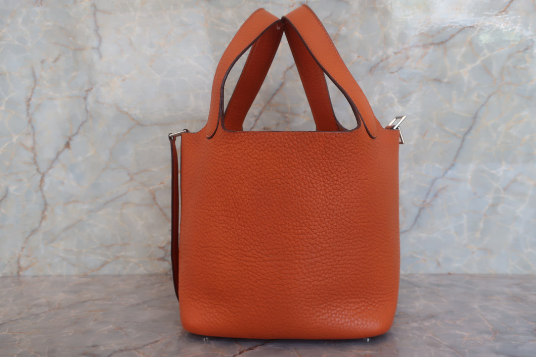 HERMES PICOTIN PM Clemence leather Orange □H Engraving Hand bag 700050261