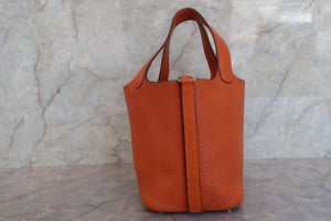 HERMES PICOTIN PM Clemence leather Orange □H Engraving Hand bag 700050261