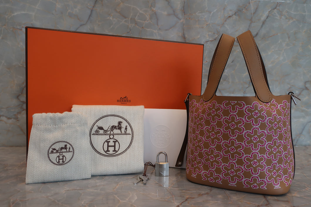 HERMES PICOTIN LOCK Micro（micro） Lucky Daisy Swift leather Chai/Pink/White U刻印 Hand bag 600090187