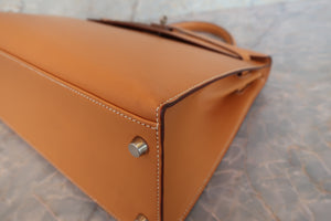 HERMES／エルメス ケリー32 ボックスカーフ ナチュラル/マットシルバー金具 □C刻印 ショルダーバッグ 700090149