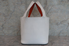 将图片加载到图库查看器，HERMES PICOTIN MM Bi-color Clemence leather/Chevre myzore goatskim White/Orange □I刻印 Hand bag 600070062
