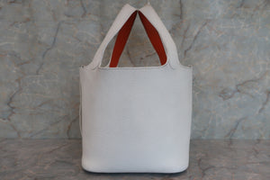 HERMES PICOTIN MM Bi-color Clemence leather/Chevre myzore goatskim White/Orange □I刻印 Hand bag 600070062