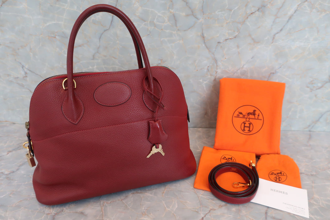 HERMES／BOLIDE 31 Clemence leather Rouge H □I Engraving Shoulder bag 600070093