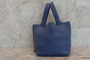 HERMES PICOTIN LOCK MM Clemence leather Blue brighton C刻印 Hand bag 600090243