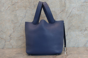 HERMES PICOTIN LOCK MM Clemence leather Blue brighton C刻印 Hand bag 600090243