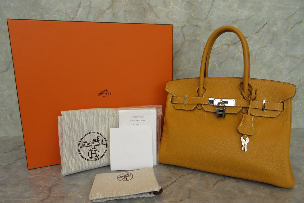 HERMES BIRKIN 30 Clemence leather Moutarde  □P Engraving Hand bag 700010156