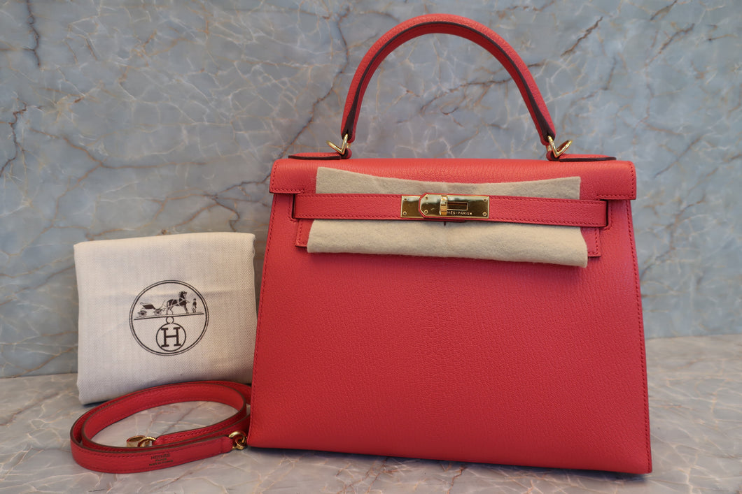 HERMES／エルメス ケリー28 パーソナルオーダー シェーブル ローズジャイプール/ベトン □Q刻印 ショルダーバッグ 700070136