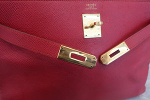 HERMES KELLY 32 Graine Couchevel leather Rouge vif Shoulder bag 500090116