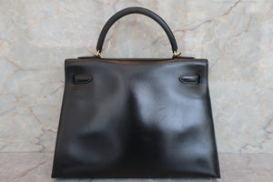 HERMES KELLY 32 Box carf leather Black □J Engraving Shoulder bag 700070117
