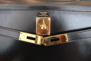 HERMES KELLY 32 Box carf leather Black □J Engraving Shoulder bag 700070117