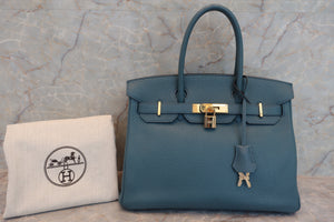 HERMES BIRKIN 30 Clemence leather Blue tempete □Q Engraving Hand bag 600040230
