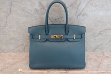 Load image into Gallery viewer, HERMES BIRKIN 30 Clemence leather Blue tempete □Q Engraving Hand bag 600040230
