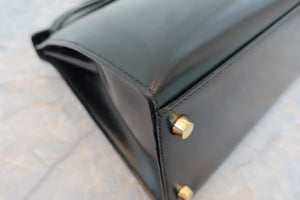 HERMES KELLY 32 Box carf leather Black □J Engraving Shoulder bag 700070117