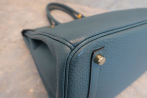 HERMES BIRKIN 30 Clemence leather Blue tempete □Q刻印 Hand bag 600040230