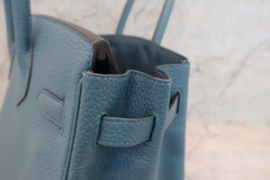 HERMES BIRKIN 30 Clemence leather Blue tempete □Q刻印 Hand bag 600040230