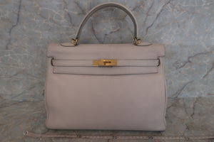 HERMES KELLY 35 Bi-color Clemence leather Lite beige/Beige □F Engraving Shoulder bag 500100007