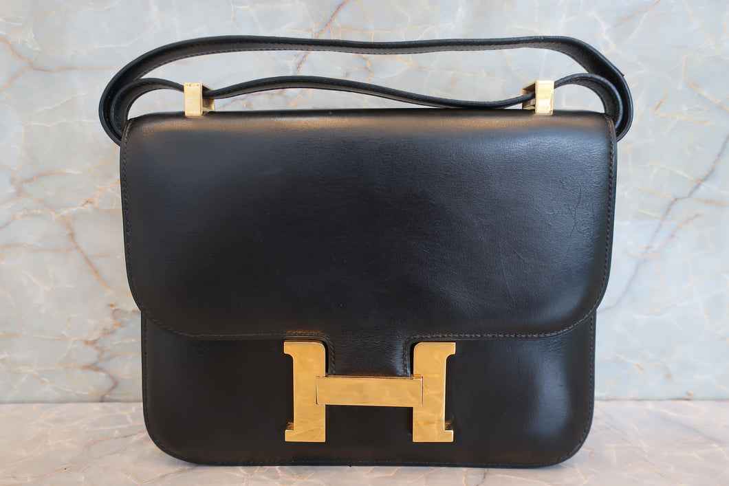 HERMES／エルメス コンスタンス24 ボックスカーフ ブラック 〇P刻印 ショルダーバッグ 700090176