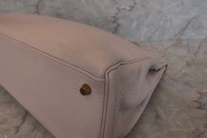 HERMES KELLY 35 Bi-color Clemence leather Lite beige/Beige □F Engraving Shoulder bag 500100007