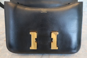 HERMES／エルメス コンスタンス24 ボックスカーフ ブラック 〇P刻印 ショルダーバッグ 700090176