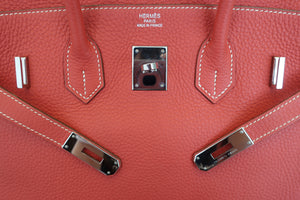 HERMES／エルメス バーキン35 バイカラー トリヨンクレマンス サンギーヌ/ホワイト □O刻印 ハンドバッグ 700070128