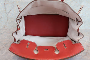 HERMES／エルメス バーキン35 バイカラー トリヨンクレマンス サンギーヌ/ホワイト □O刻印 ハンドバッグ 700070128