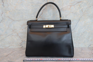 HERMES／エルメス ケリー28 ボックスカーフ ブラック 〇F刻印 ハンドバッグ 700080112