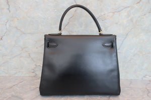 HERMES／エルメス ケリー28 ボックスカーフ ブラック 〇F刻印 ハンドバッグ 700080112