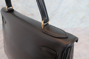 HERMES／エルメス ケリー28 ボックスカーフ ブラック 〇F刻印 ハンドバッグ 700080112