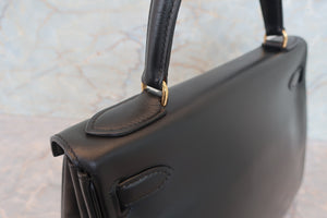 HERMES／エルメス ケリー28 ボックスカーフ ブラック 〇F刻印 ハンドバッグ 700080112