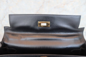 HERMES／エルメス ケリー28 ボックスカーフ ブラック 〇F刻印 ハンドバッグ 700080112