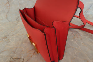 HERMES CONSTANCE3 MINI Epsom leather Rouge pivoine X Engraving Shoulder bag 500100003