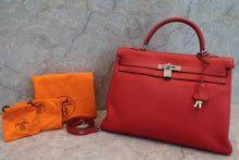 将图片加载到图库查看器，HERMES KELLY 35 Clemence leather Rouge garance □I刻印 Shoulder bag 600090236
